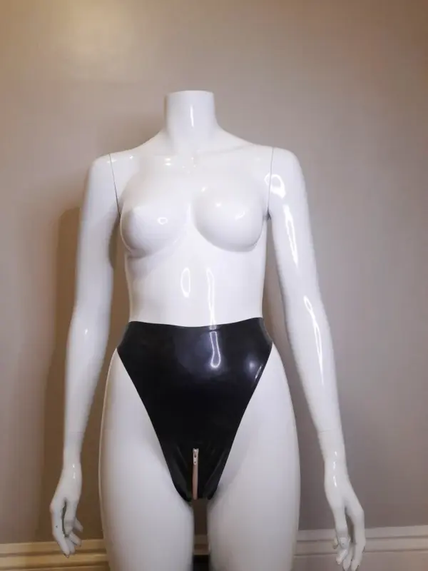 Extreme High-Waist Latex Thong with Full-Length Crotch Zip
