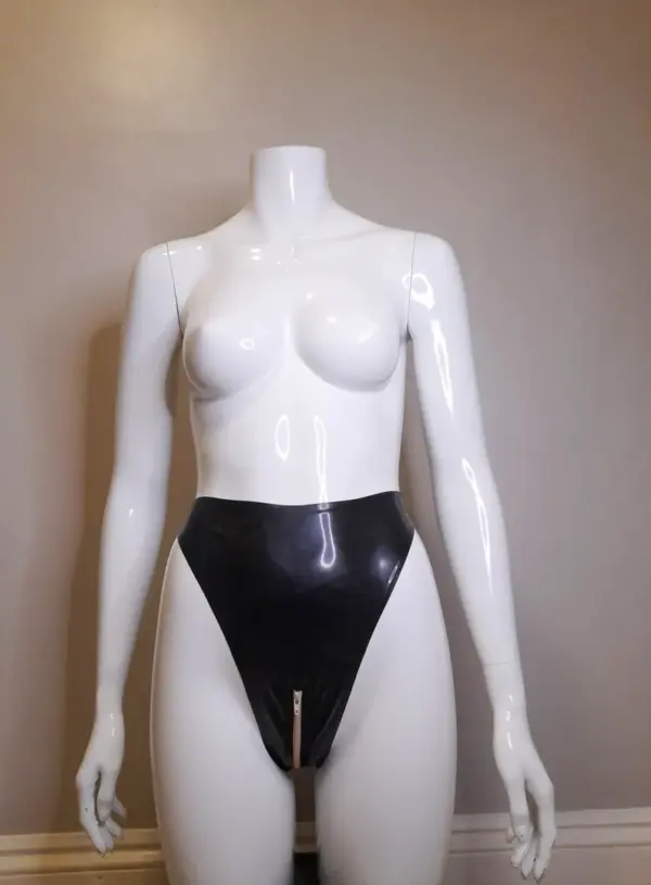 Extreme High-Waist Latex Thong with Full-Length Crotch Zip