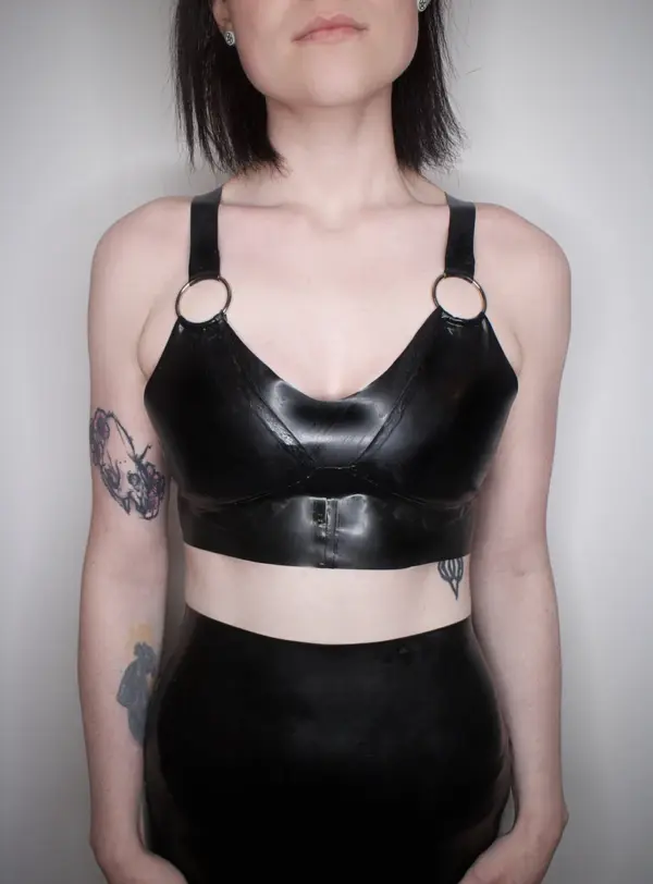 Luxe Latex Bralette with O-Rings and D-Ring hardware front view