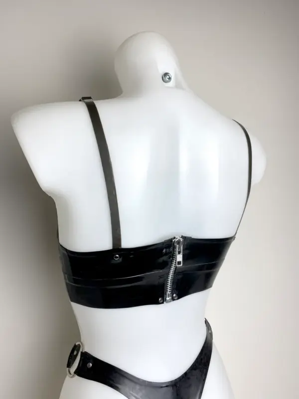 Adjustable Latex Bralette with Silver Zip and Stud Details