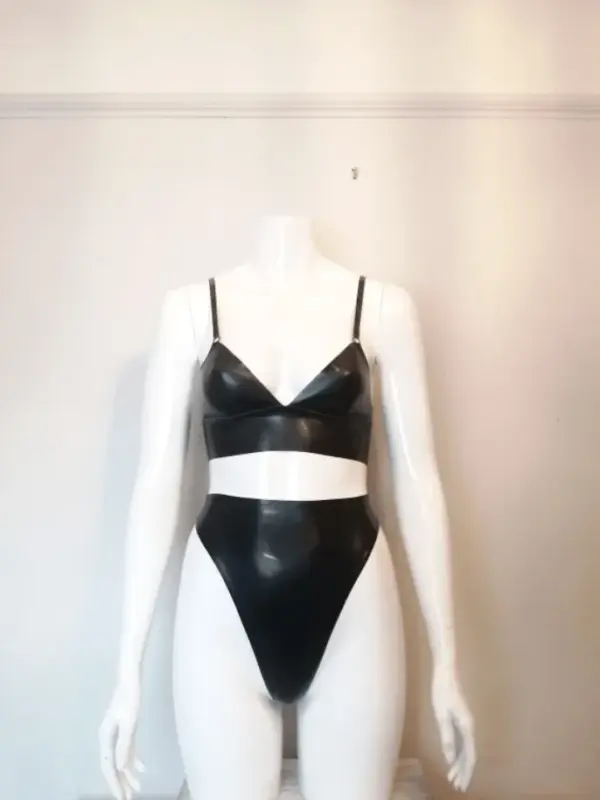 Latex Bra and High-Waist Thong Two-Piece Set