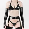 Complete 4-Piece Latex Lingerie Set - BDSM Garter, Gloves & Bra
