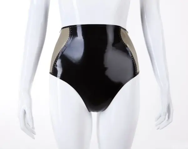Elegant Latex High-Waist Ava Brocade Brief with Zipper and Thong Back