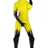 Black & Yellow Flame Pattern Latex Catsuit with Inflated Bust Design