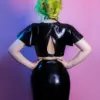 Rubber Crop Top with Back Buckle Closure and Keyhole detail