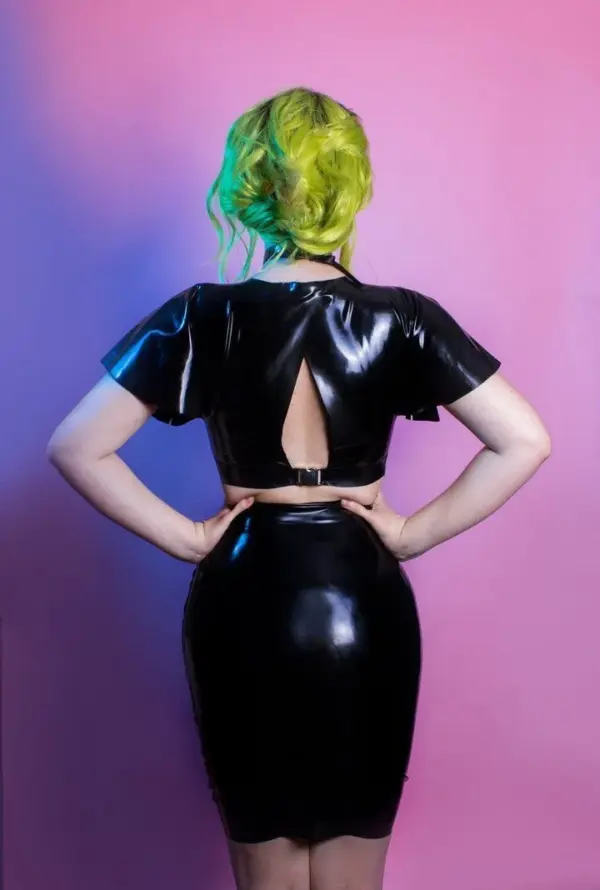Rubber Crop Top with Back Buckle Closure and Keyhole detail