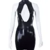 Black keyhole latex mini dress with snake texture waist cutout front view