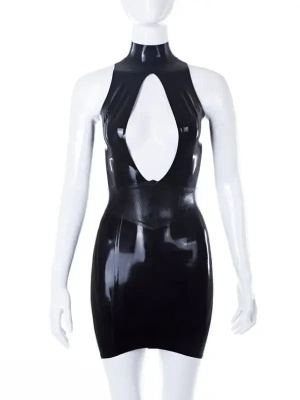 Laura Cutout Latex Mini Dress with Snake Pattern Waist Detail