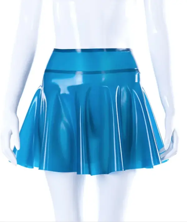 High-Waist Semi-Transparent Blue Latex Skater Skirt