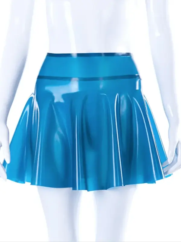 High-Waist Semi-Transparent Blue Latex Skater Skirt