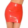 Red high waisted latex pencil skirt front view sleek bodycon fit