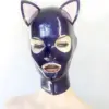 Purple Latex Cat Hood with ears and trimmed openings front view