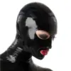 Anatomical Black Latex Hood with open face and panel design front view