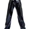 Full body view of loose fit latex trousers casual streetwear style