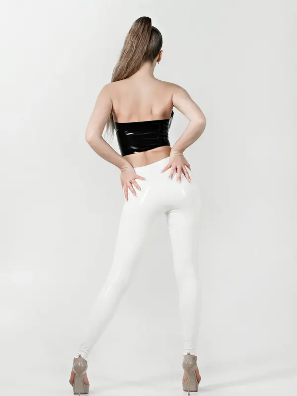 Glossy Black Rubber Crop Top with sweetheart neckline