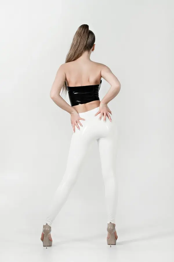 Glossy Black Rubber Crop Top with sweetheart neckline