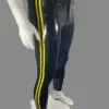Men's Latex Skincut Jeans with yellow side stripes and belt loops side view