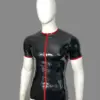Men's Latex T-Shirt - Red Zip Trim & Crew Neck (0.45mm)