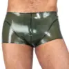Men's Army Green Latex Boxer Shorts with black side stripes front view