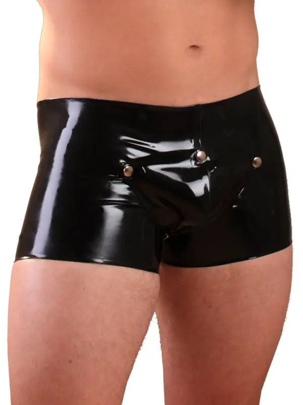 Men's Latex Boxer Shorts with snap-off pouch and keyhole opening