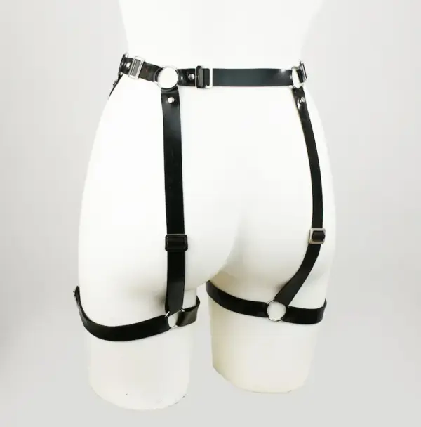 Thick 1.05mm rubber thigh harness with industrial metal buckles