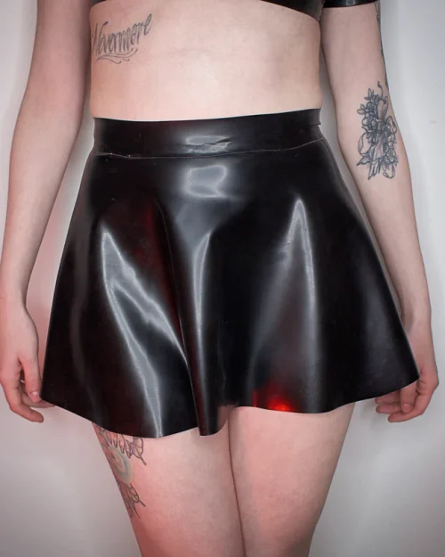 High-Waist Black Latex Skater Skirt – Handmade Custom Fit