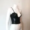 Latex Plunge Crop Top - Deep V Spaghetti Strap