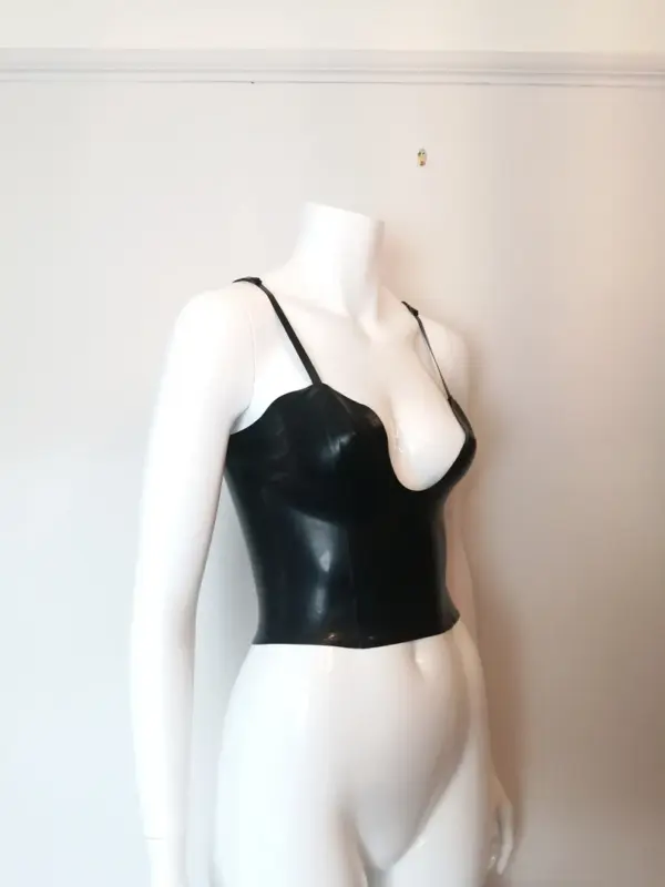 Latex Plunge Crop Top - Deep V Spaghetti Strap