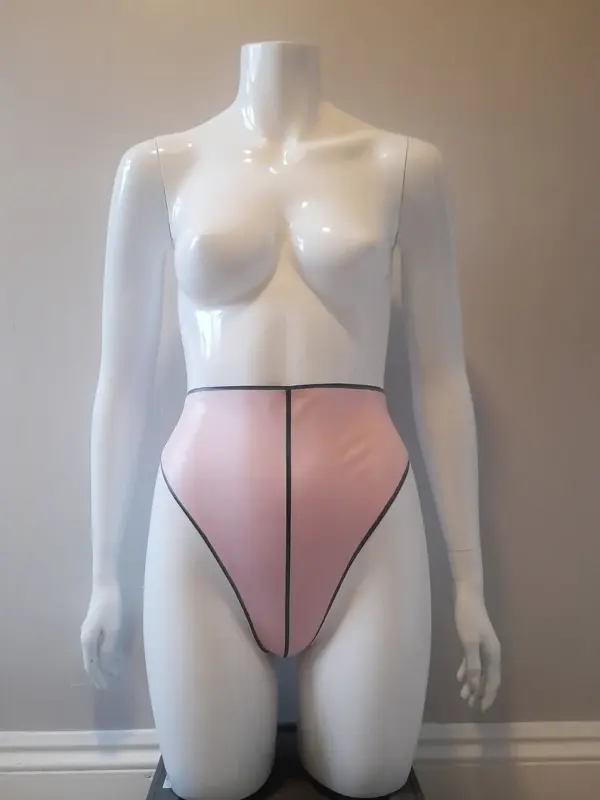 Latex High-Waist Thong Knickers with Contrast Trim and Center Stripe