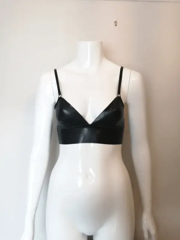 Classic Black Latex Triangle Bralette – Handmade Minimalist Soft Cup Top