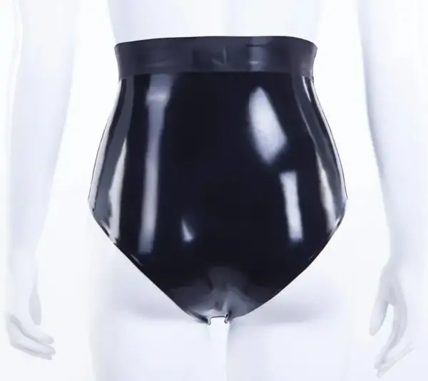 High-Waisted Latex Briefs with O-Ring Front Zipper and Belt Detail