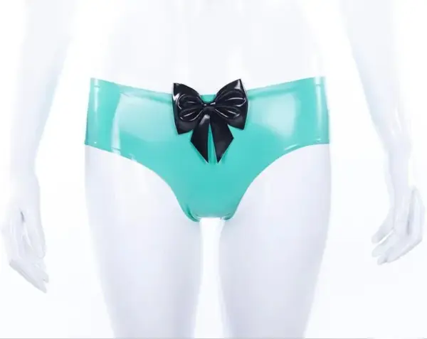 Low Waist Jade Green Latex Briefs with Black Bow
