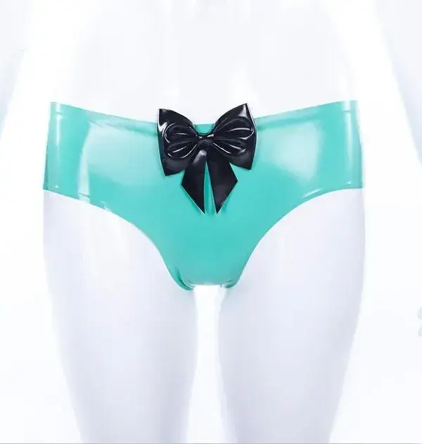Low Waist Jade Green Latex Briefs with Black Bow