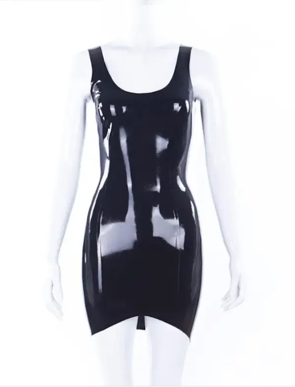 Essential Little Black Latex Dress with Scoop Neck and Low Back