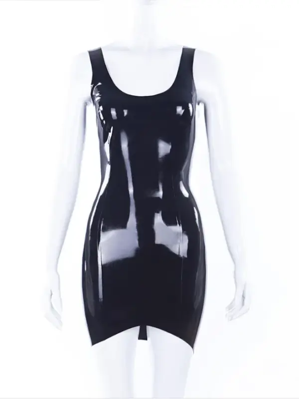 Essential Little Black Latex Dress with Scoop Neck and Low Back