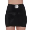 Glossy black latex mini skirt high waisted seamless bodycon fit front view