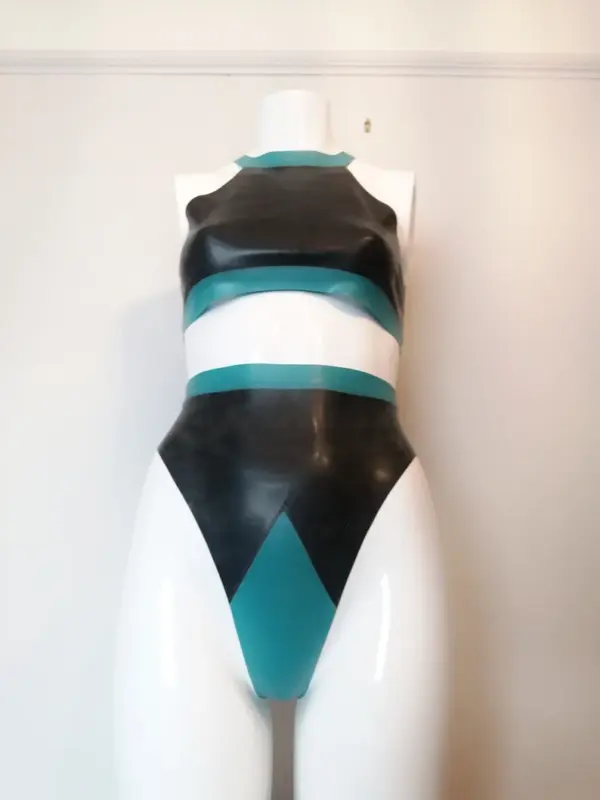 Seductive Cut-Out Black Latex Bodysuit with Shoulder Straps