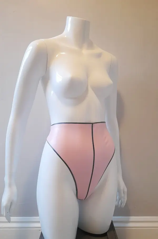 Latex High-Waist Thong Knickers with Contrast Trim and Center Stripe