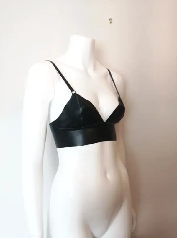Classic Black Latex Triangle Bralette – Handmade Minimalist Soft Cup Top