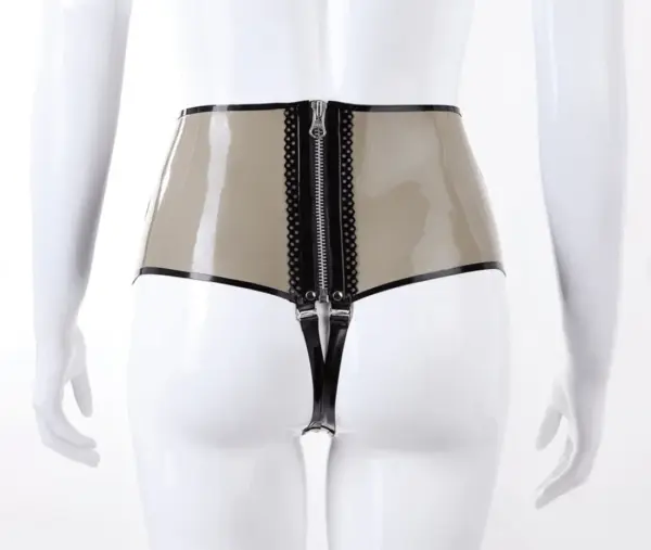 Elegant Latex High-Waist Ava Brocade Brief with Zipper and Thong Back