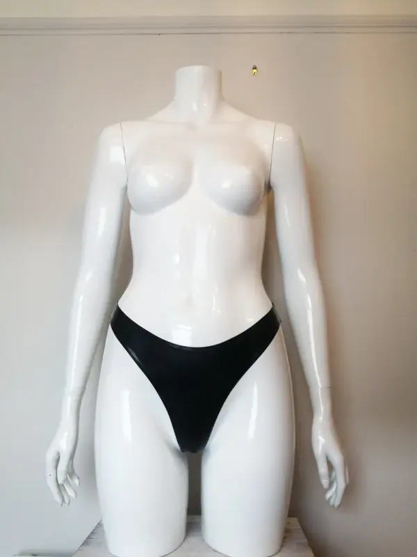 High-Waisted Black Latex Thong – Handmade Custom Fit, Minimal Design