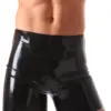 Men's Classic Latex Boxer Shorts in glossy black with seam fit front view