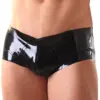 Men's Black Latex Boxer Shorts with hipster cut front view