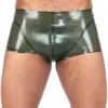Rear view of army green rubber trunks for men military fetish