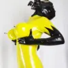 Black & Yellow Flame Pattern Latex Catsuit with Inflated Bust Design
