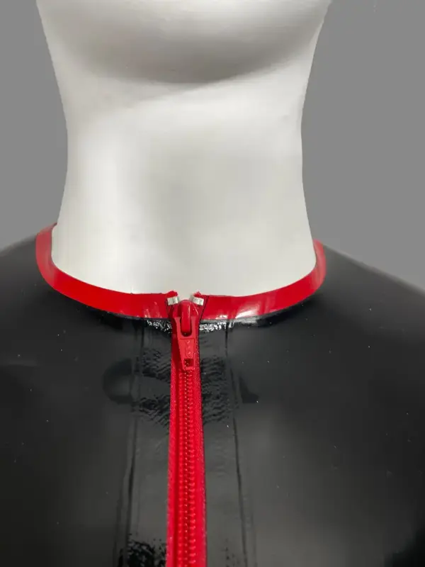 Men's Latex T-Shirt - Red Zip Trim & Crew Neck (0.45mm)