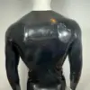 Rear view of sleek fitted latex tee for men base layer style