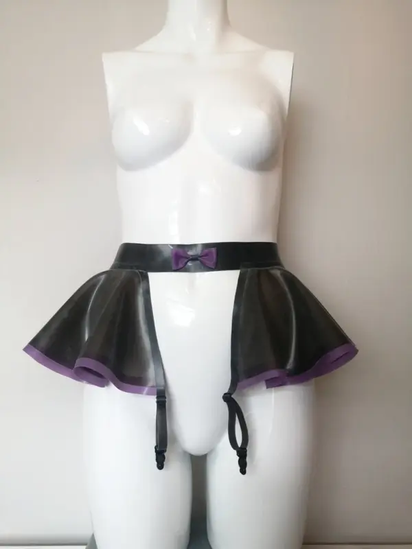 Latex Peplum Suspender Belt with Bow and Trim