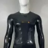Men's Latex Long Sleeve T-Shirt black rubber crew neck top front view