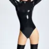 Latex High-Cut Bodysuit - Long Sleeve & High Collar